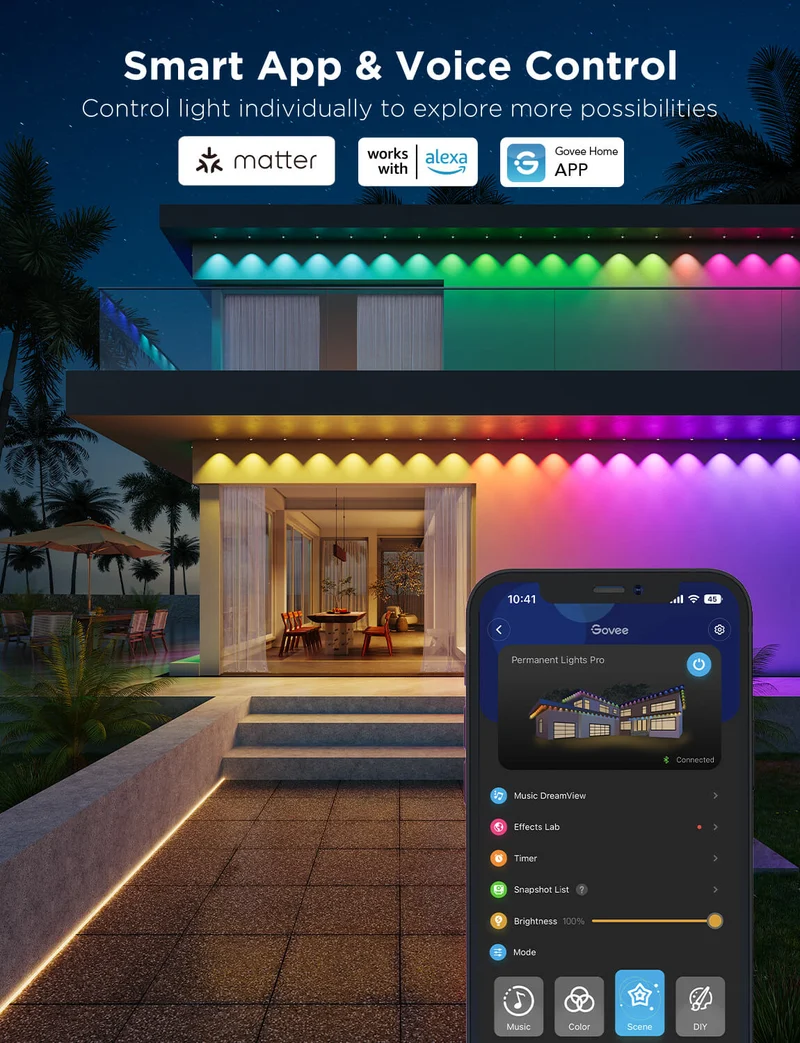 Smart app and voice control — works with Matter, Alexa and the Govee Home app to control each light individually